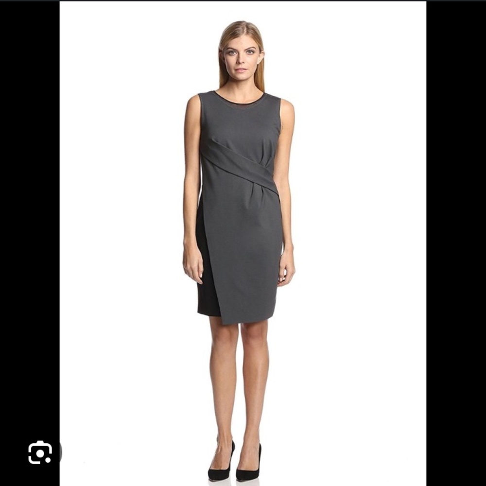 ELIE TAHARI NWT BENNETT DRESS METAL & BLACK FAUX WRAP FRONT SIZE 14